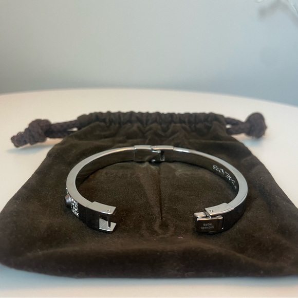 Michael Kors Crystal Pave Rhinestone Silver Tone Pave Hinge Bangle Bracelet - Picture 4 of 4